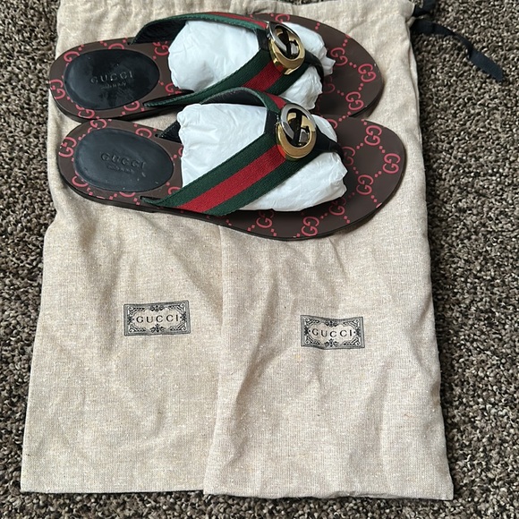 Gucci slides size 37 1/2 colors brown red and green - Picture 2 of 4